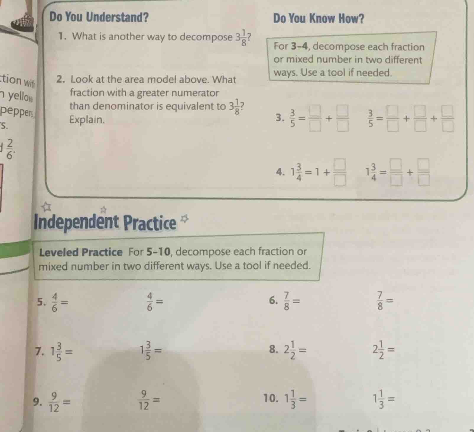 do you understand? 1. what is another way to decompose $3\\frac{1}{8}$?…