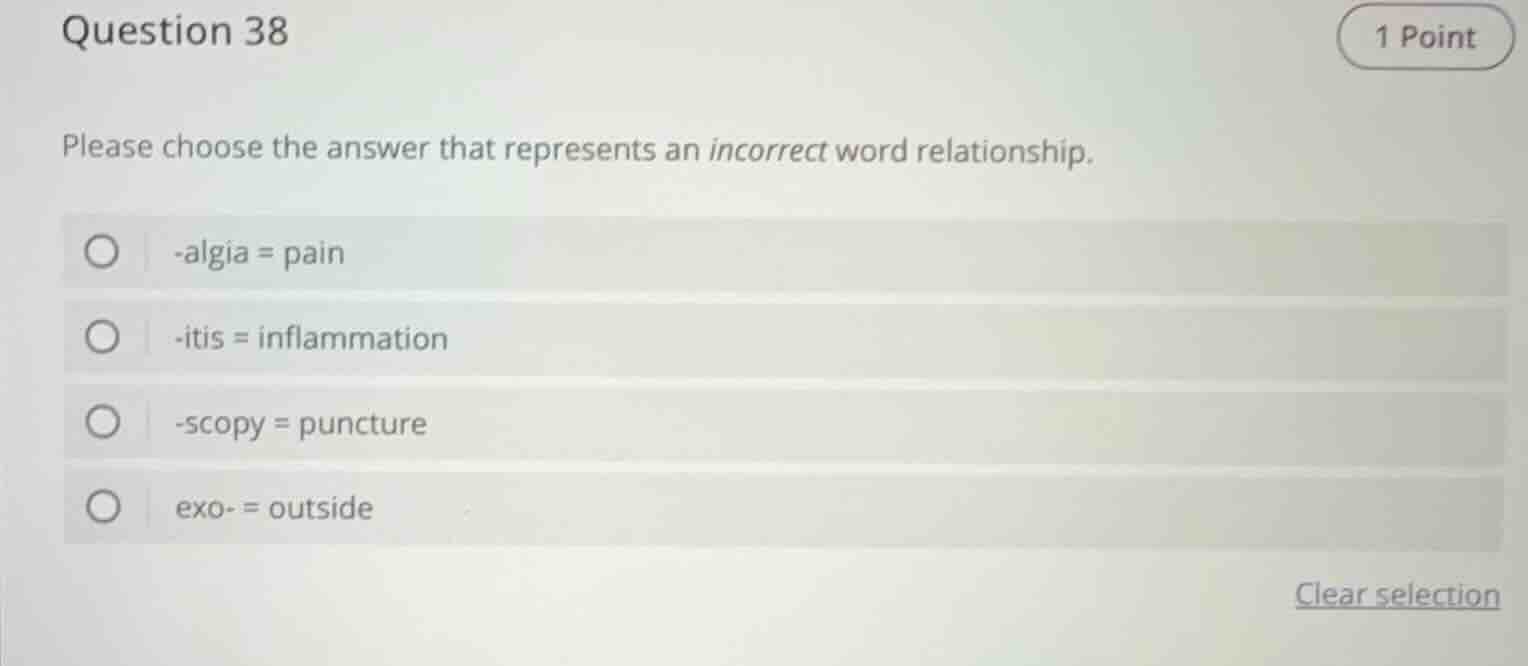 question 38 1 point please choose the answer that represents an incorre…