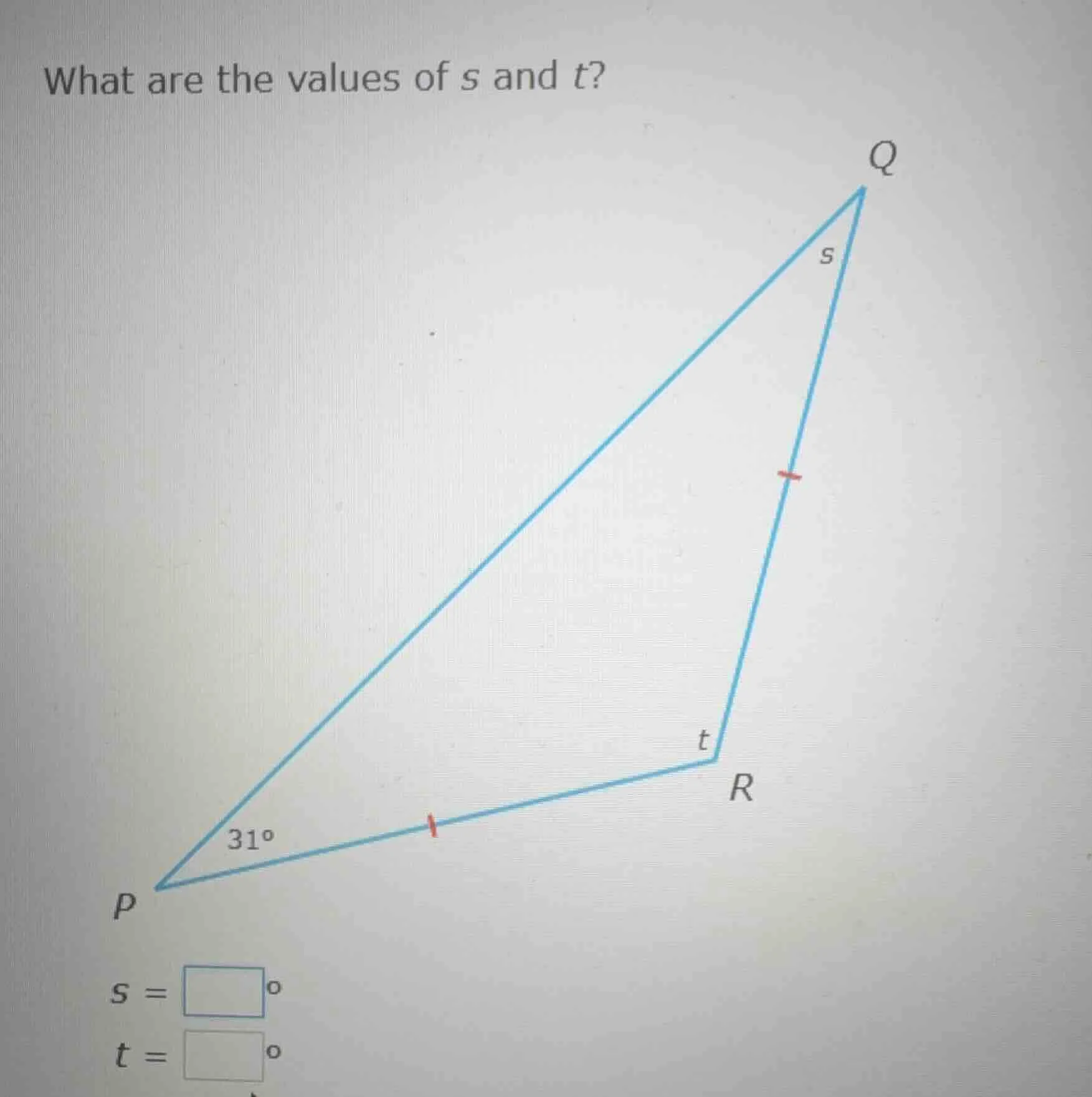 what are the values of s and t? (there is a triangle pqr with pq, pr, q…