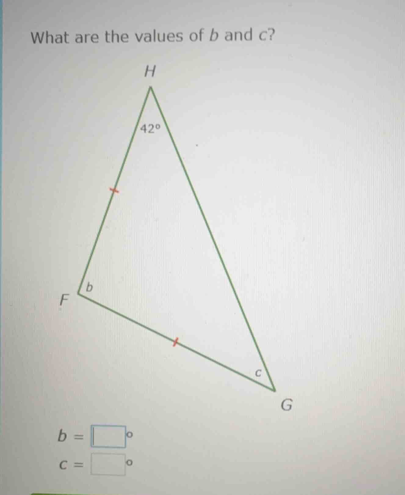 what are the values of b and c? (there is a triangle hfg with angle at …