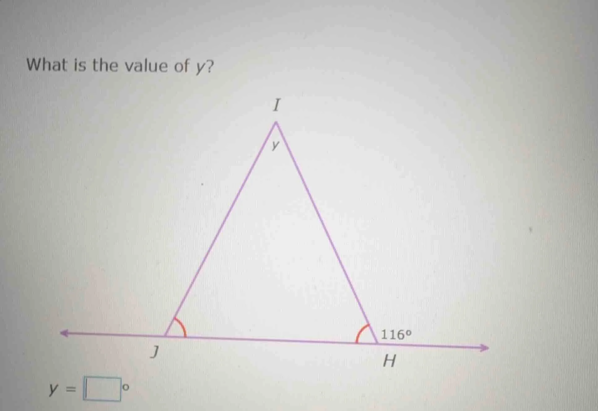 what is the value of y? (there is a triangle ijh with a straight line t…