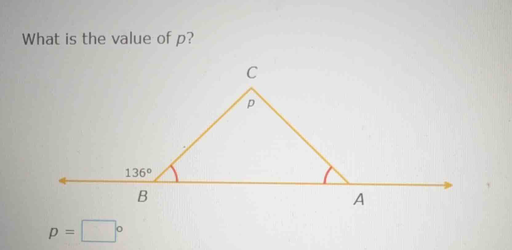 what is the value of $p$? (there is a triangle $abc$ with a straight li…