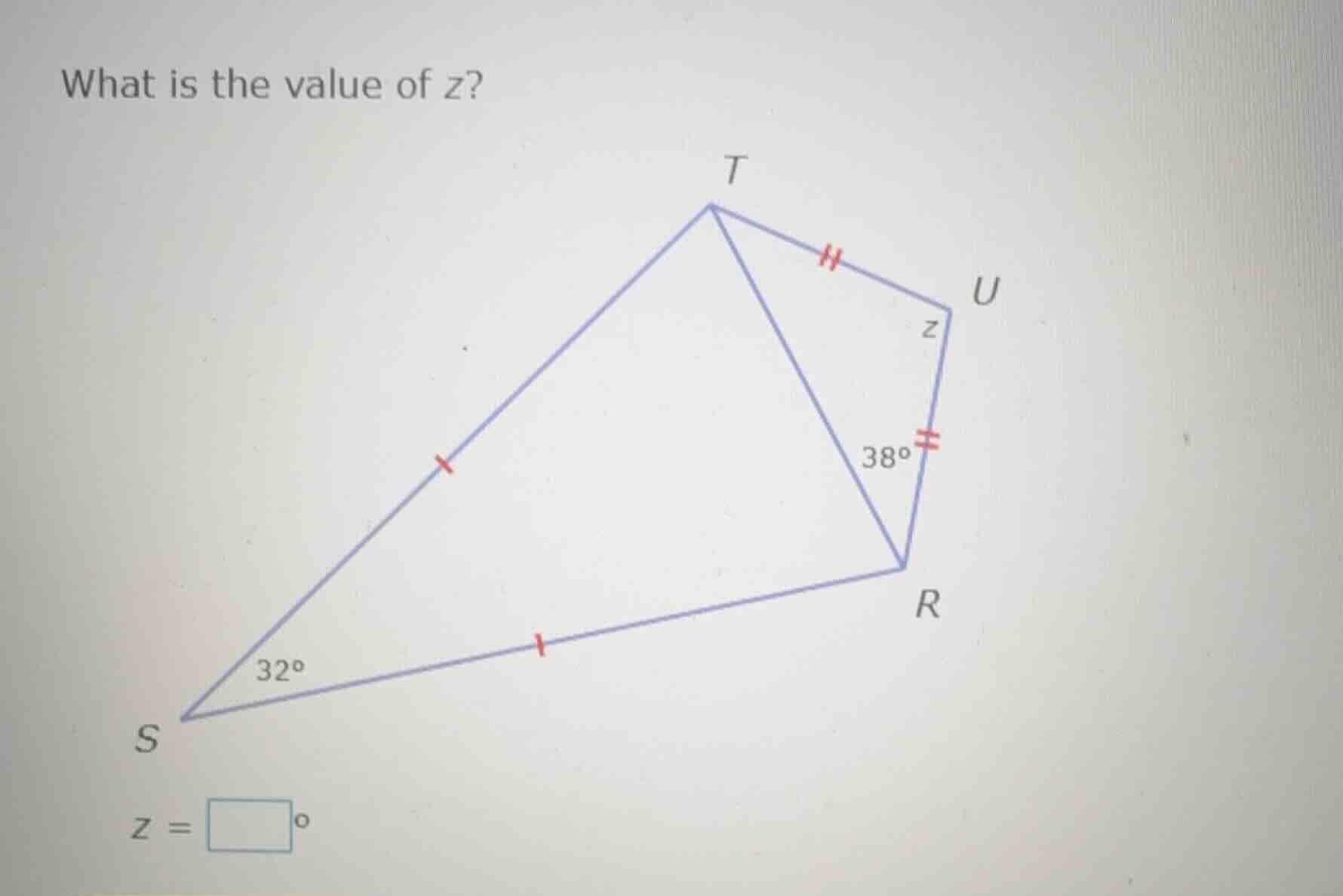 what is the value of z? (there is a geometric figure with points s, t, …