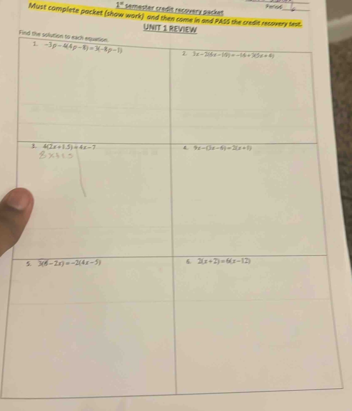 1st semester credit recovery packet must complete packet (show work) an…