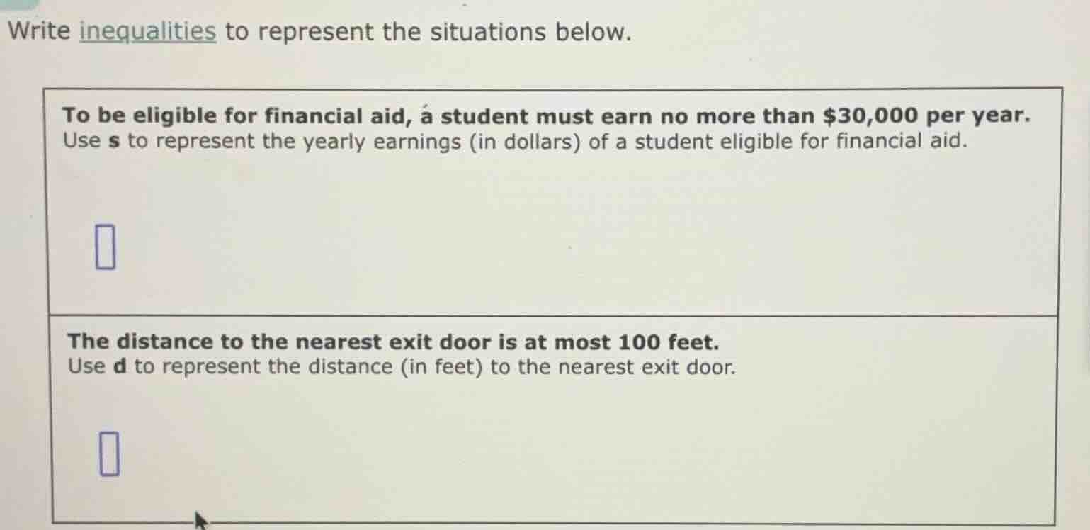 write inequalities to represent the situations below. to be eligible fo…