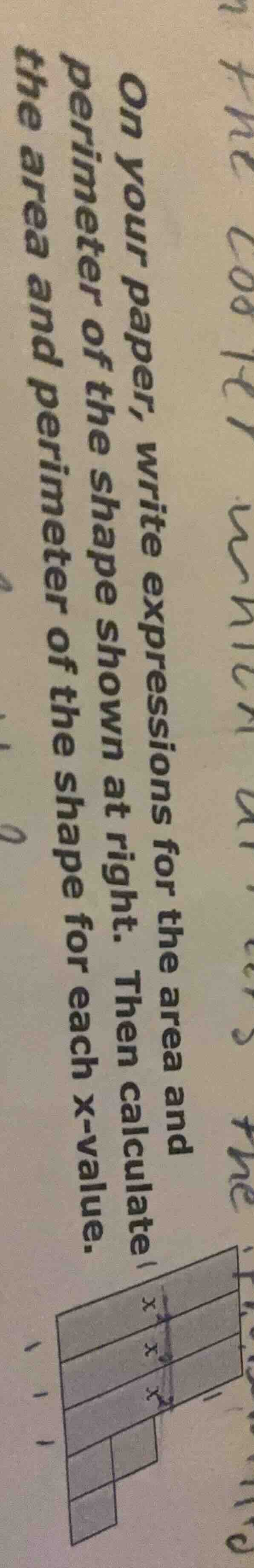 on your paper, write expressions for the area and perimeter of the shap…