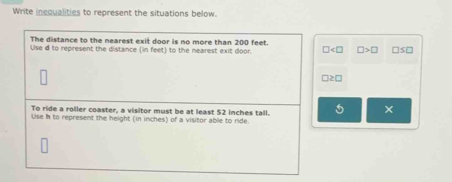 write inequalities to represent the situations below. the distance to t…
