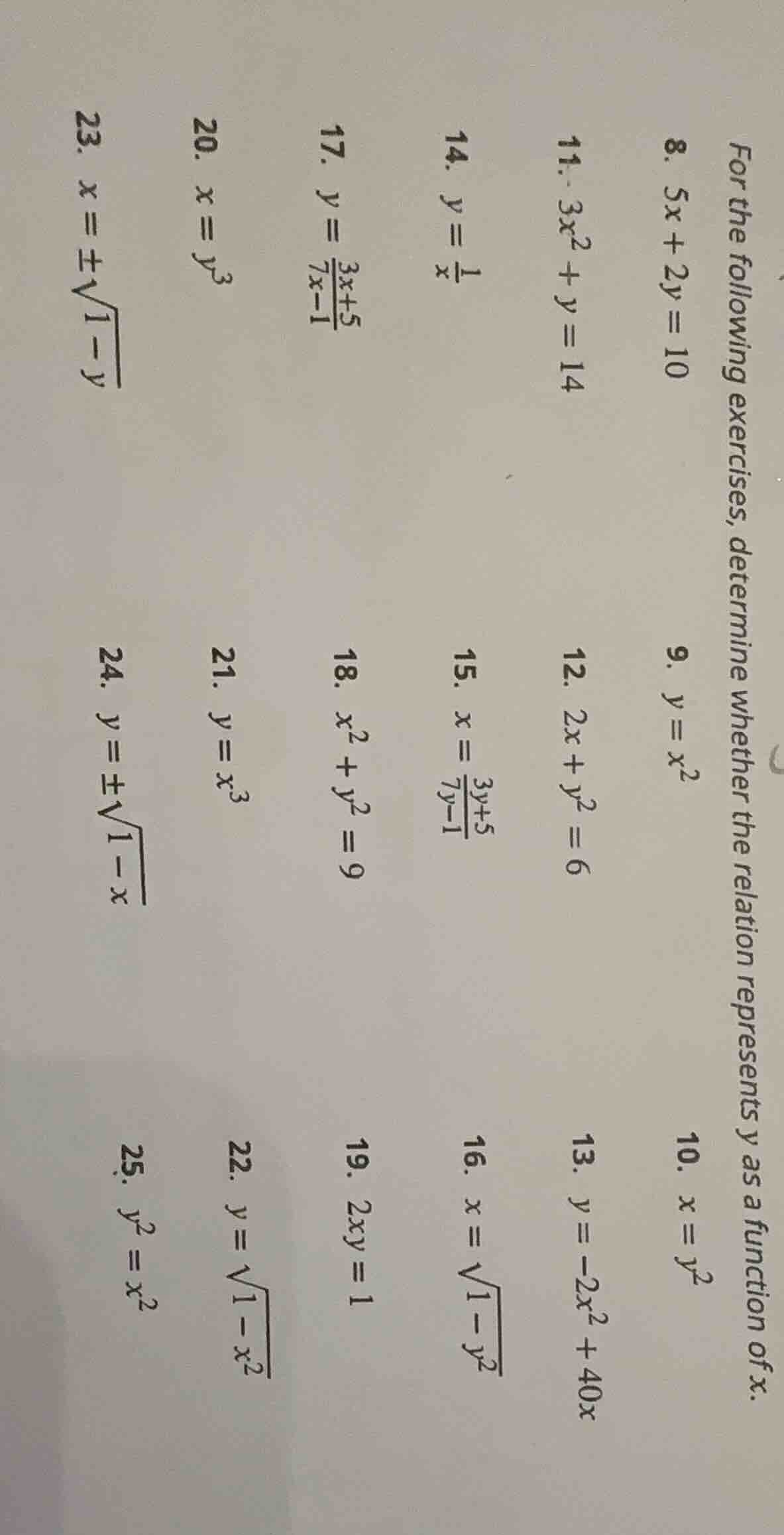 for the following exercises, determine whether the relation represents …