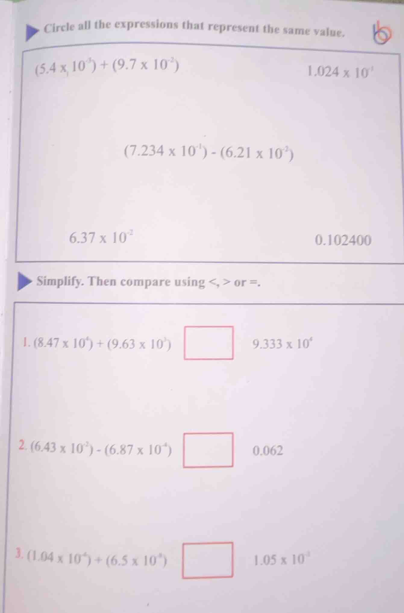 circle all the expressions that represent the same value. $(5.4 \\times…