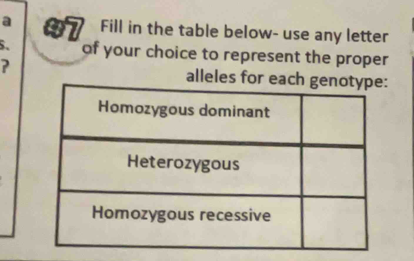 7 fill in the table below- use any letter of your choice to represent t…