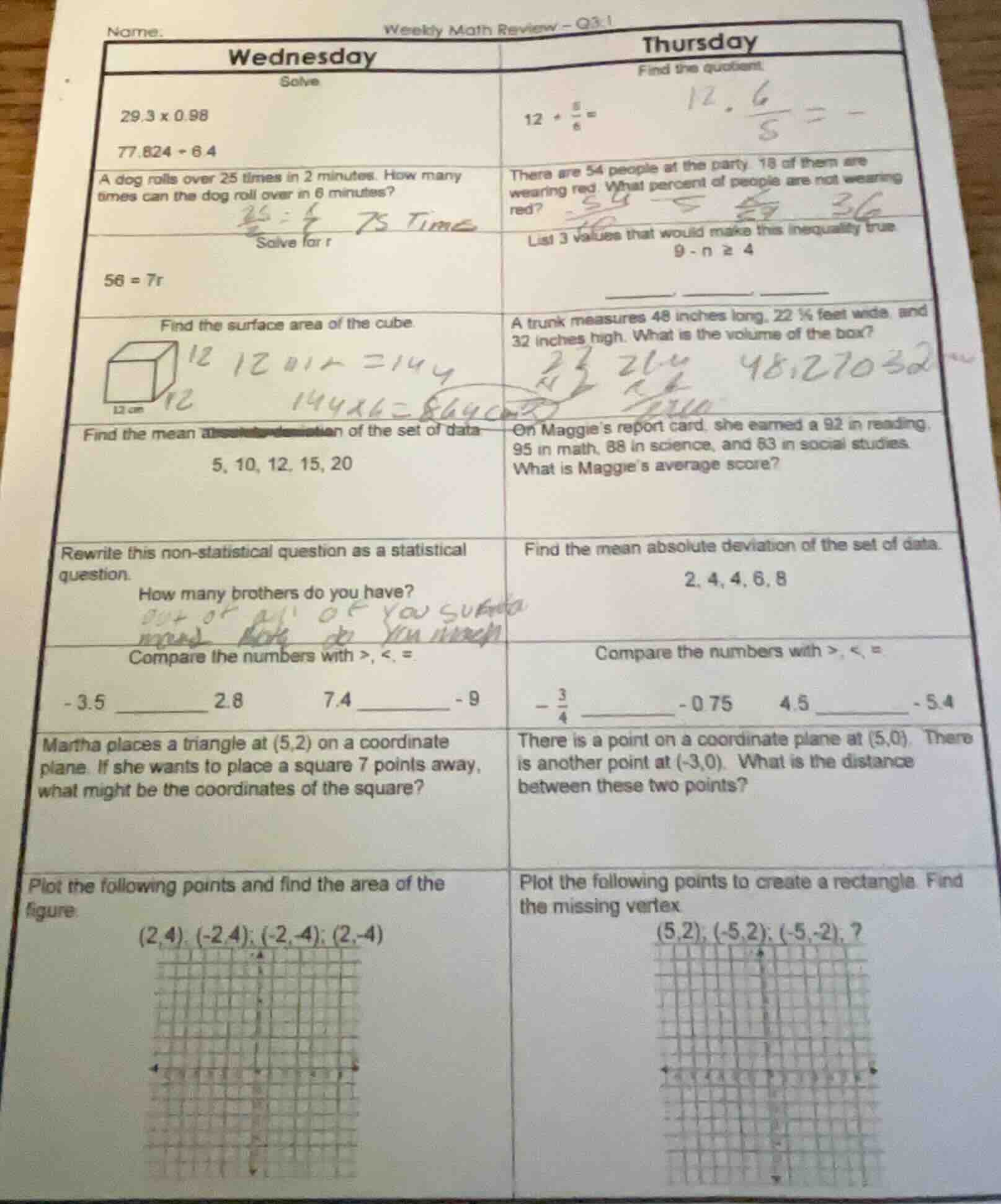 name. weekly math review - q3.1 wednesday solve 29.3 × 0.98 77.824 ÷ 6.…