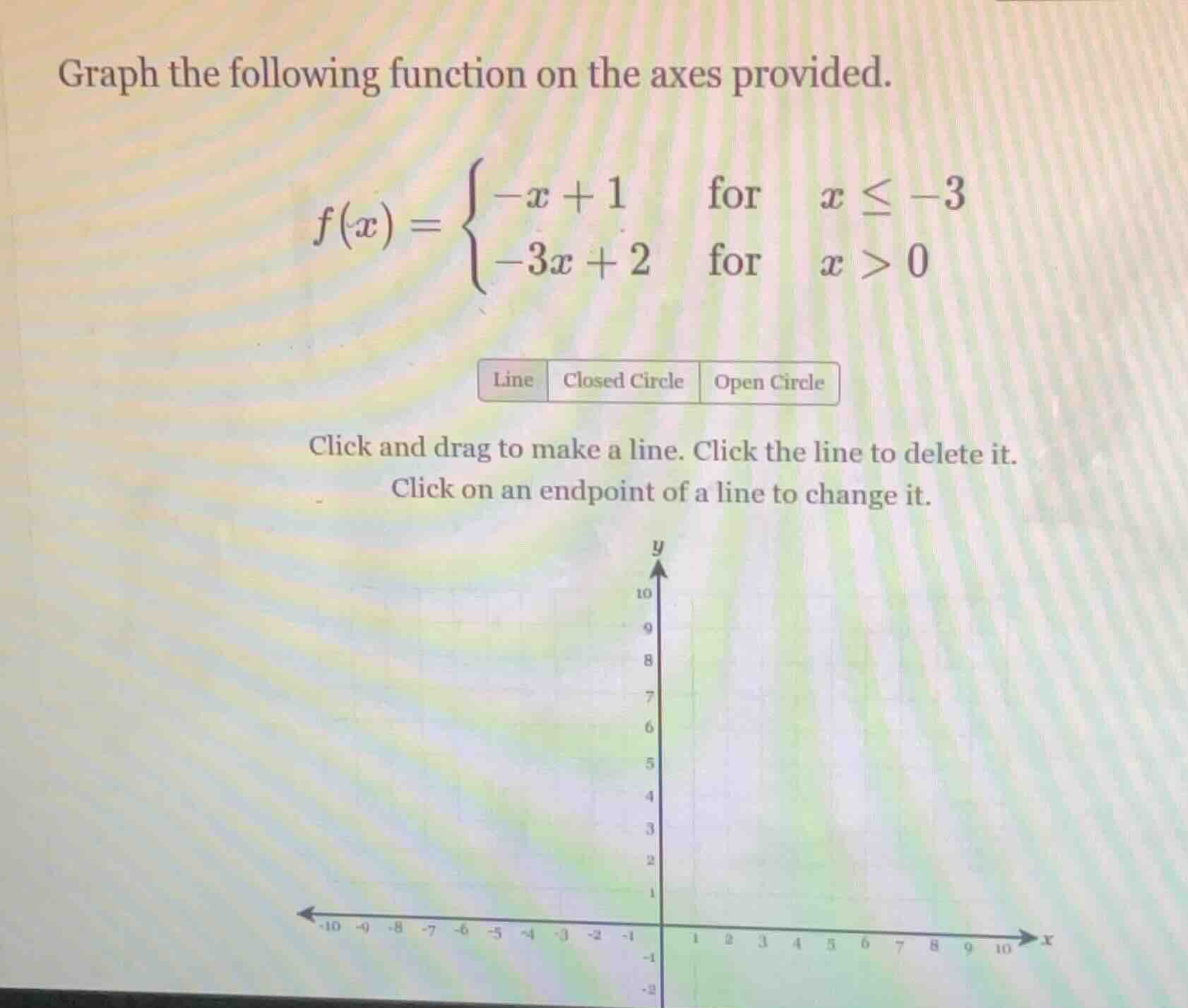 graph the following function on the axes provided. $f(x) = \\begin{case…