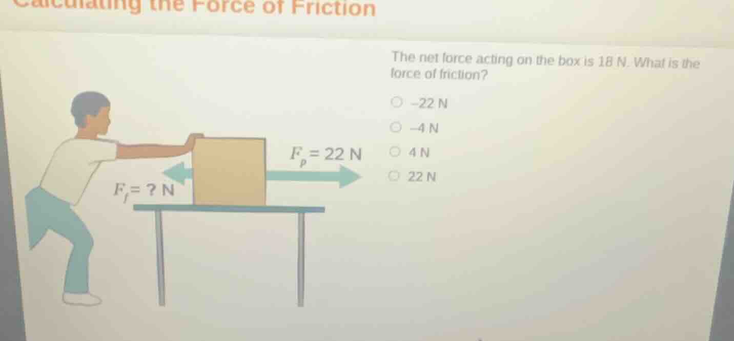 calculating the force of friction the net force acting on the box is 18…