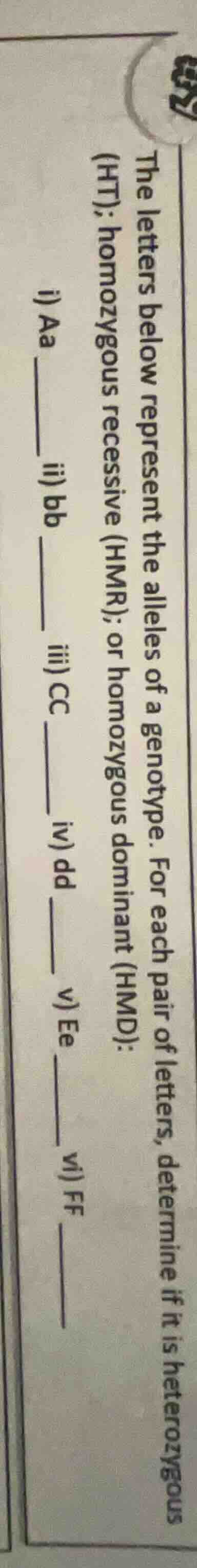 the letters below represent the alleles of a genotype. for each pair of…