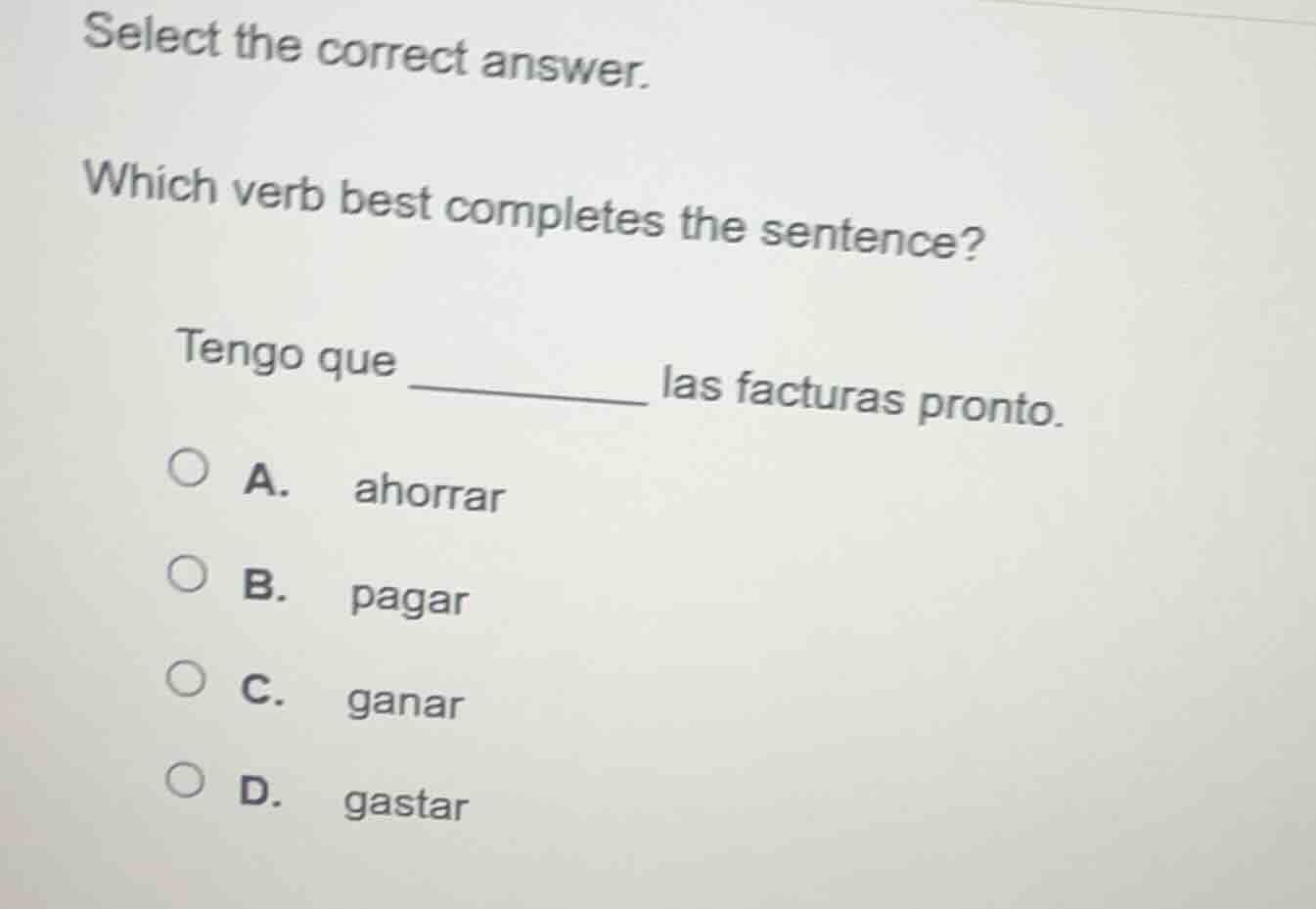 select the correct answer. which verb best completes the sentence? teng…