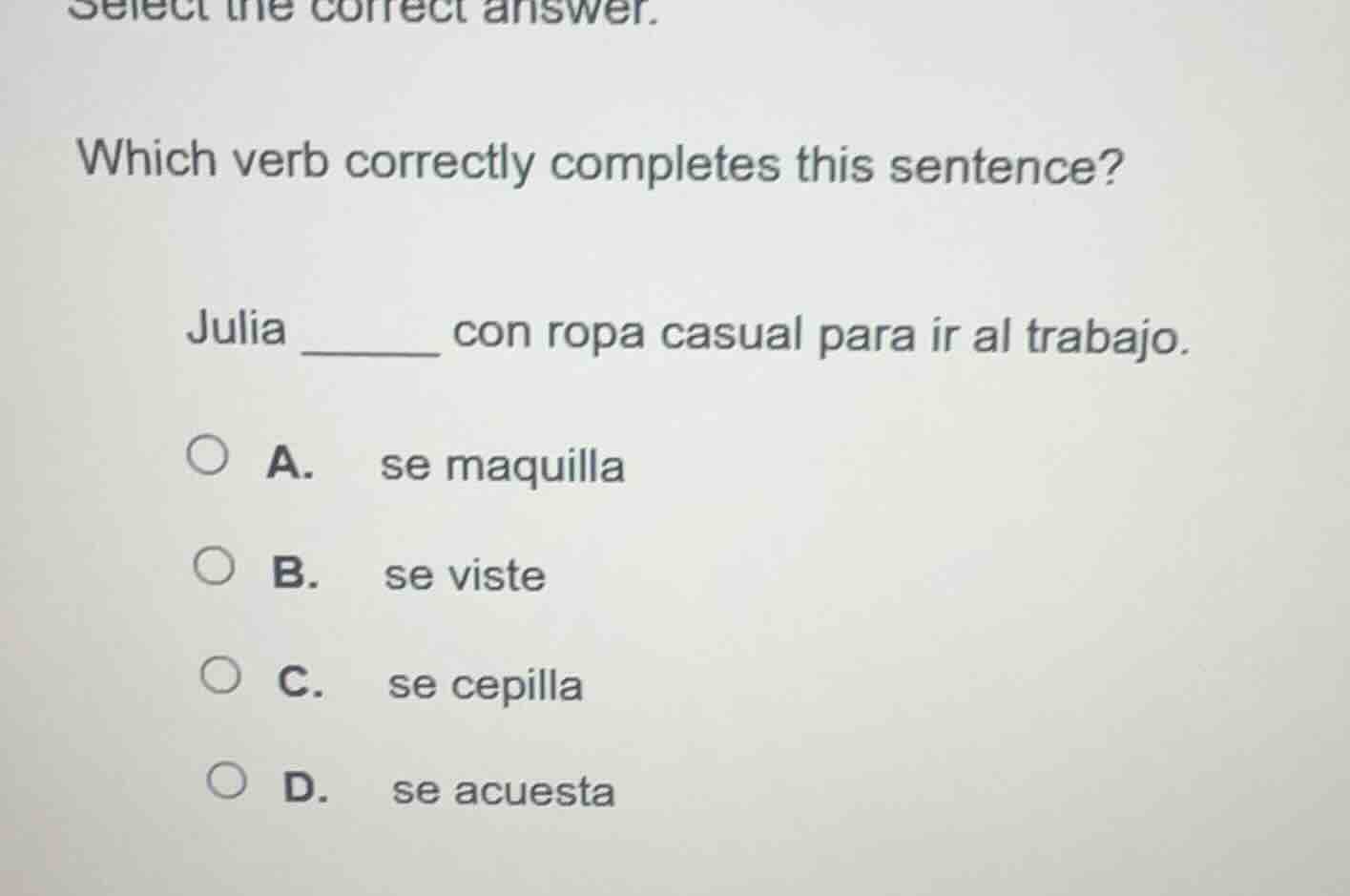 select the correct answer. which verb correctly completes this sentence…