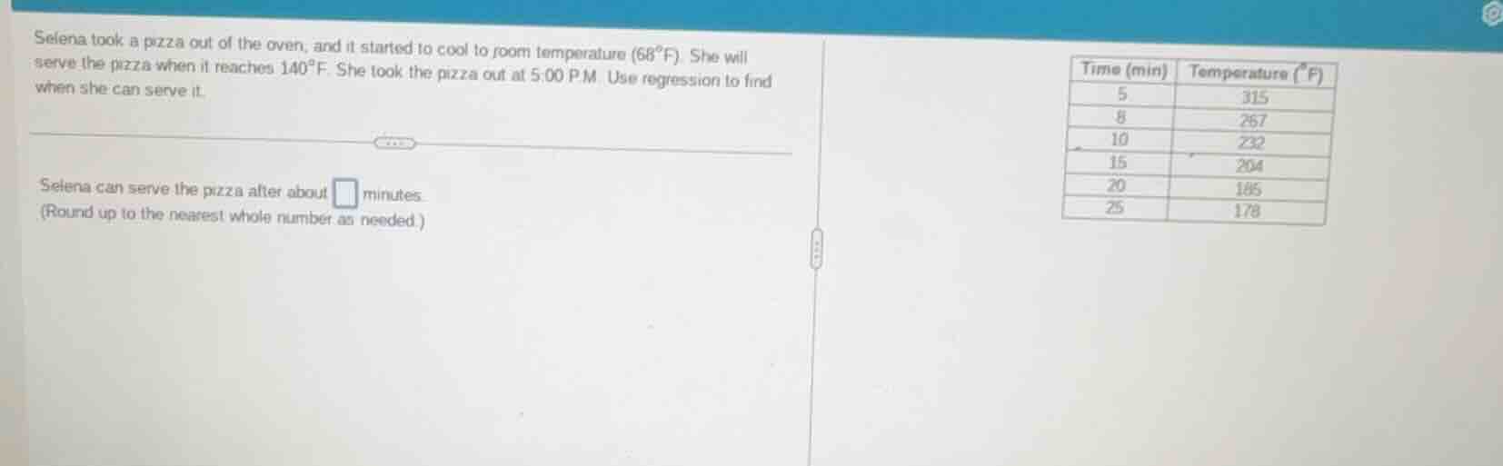 selena took a pizza out of the oven, and it started to cool to room tem…