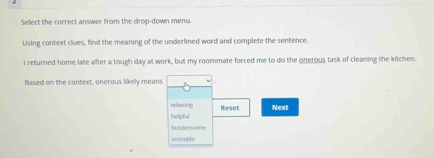 select the correct answer from the drop - down menu. using context clue…