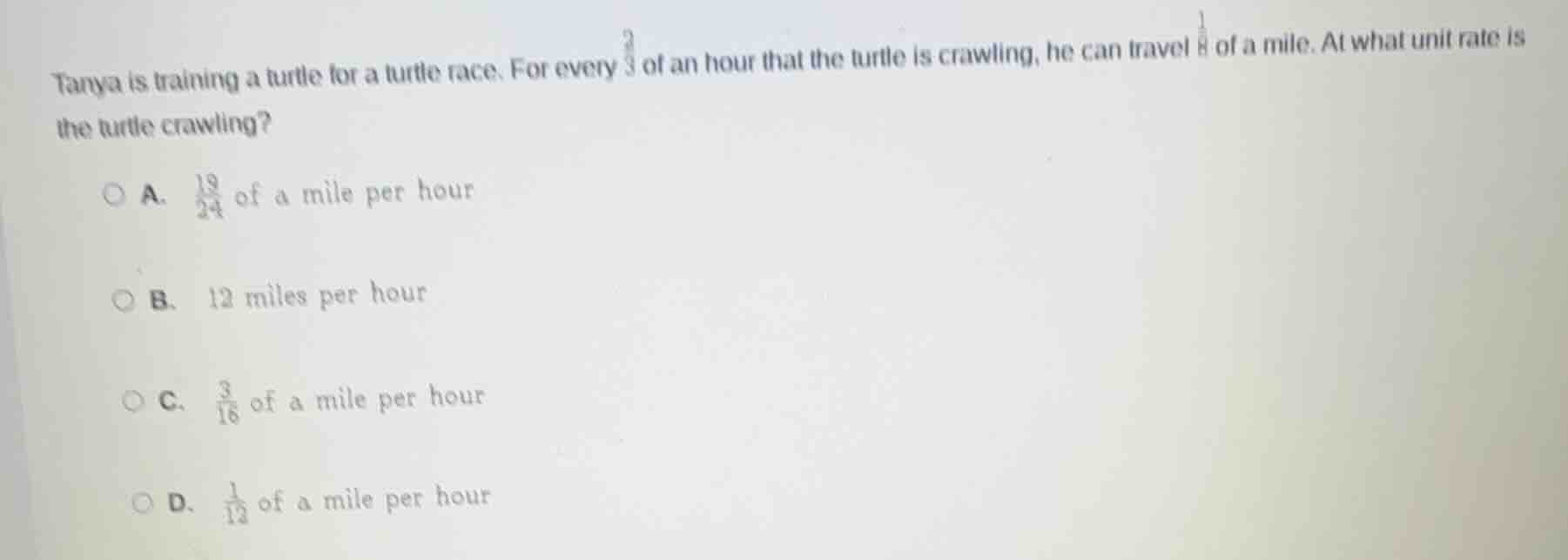 tanya is training a turtle for a turtle race. for every \\(\\frac{2}{3}…