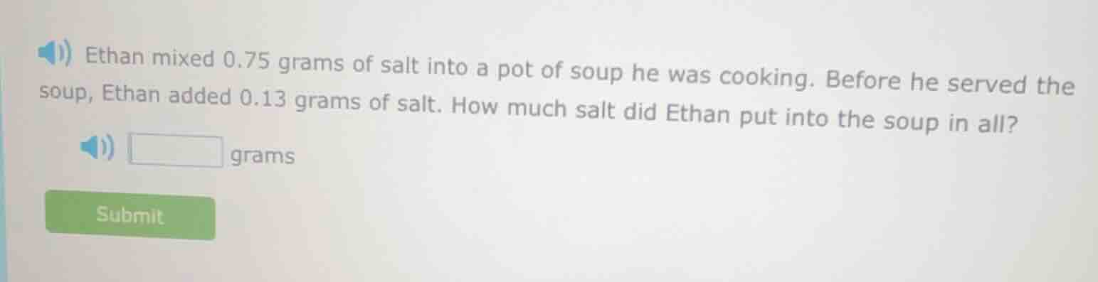 ethan mixed 0.75 grams of salt into a pot of soup he was cooking. befor…