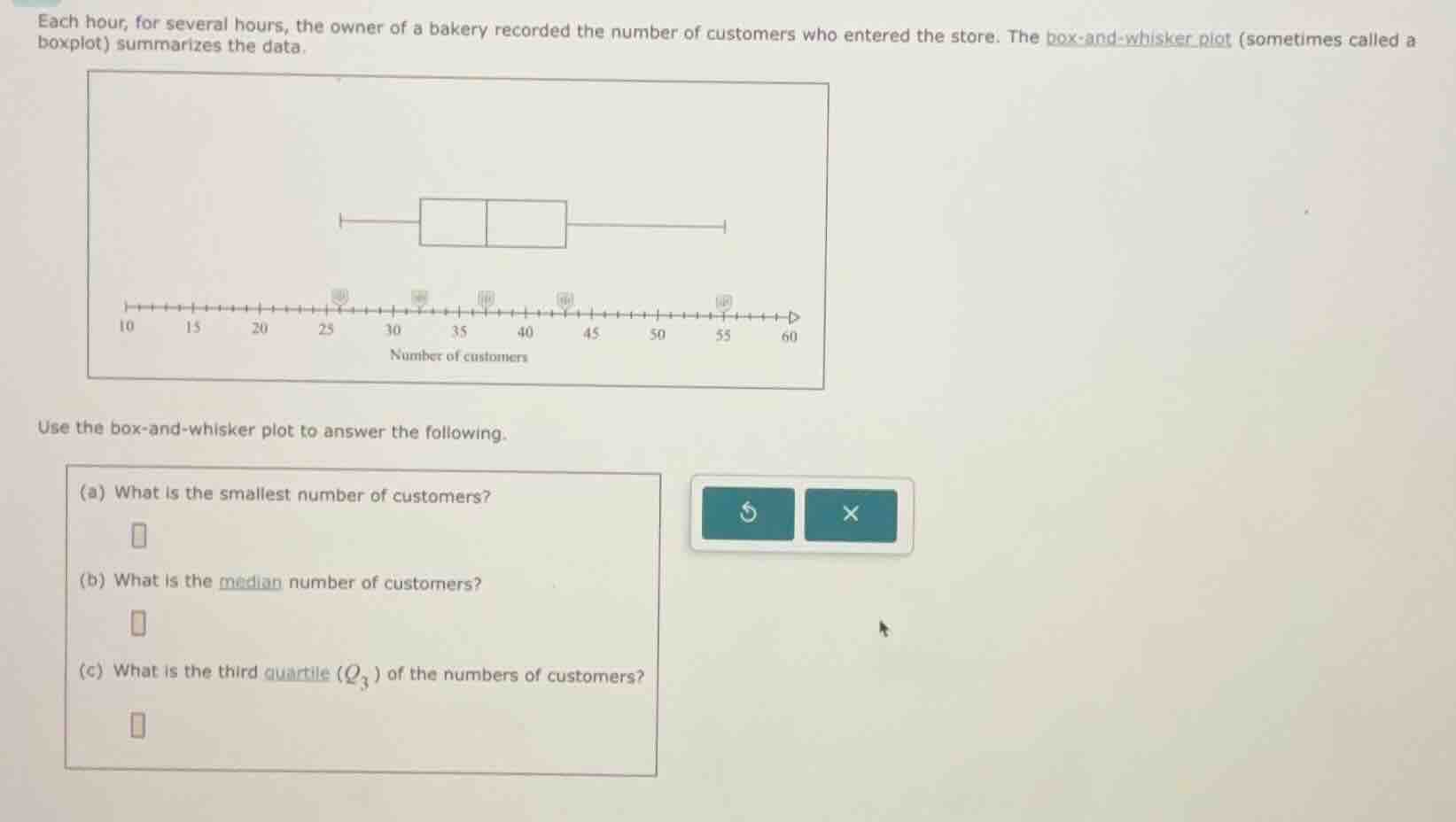 each hour, for several hours, the owner of a bakery recorded the number…