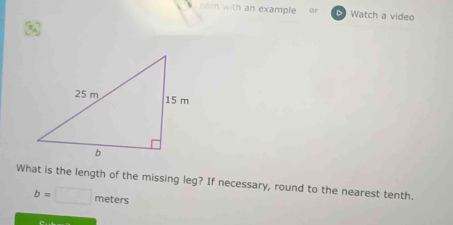 what is the length of the missing leg? if necessary, round to the neare…