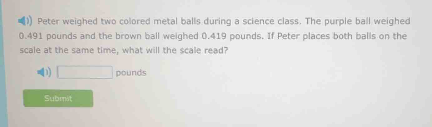 peter weighed two colored metal balls during a science class. the purpl…