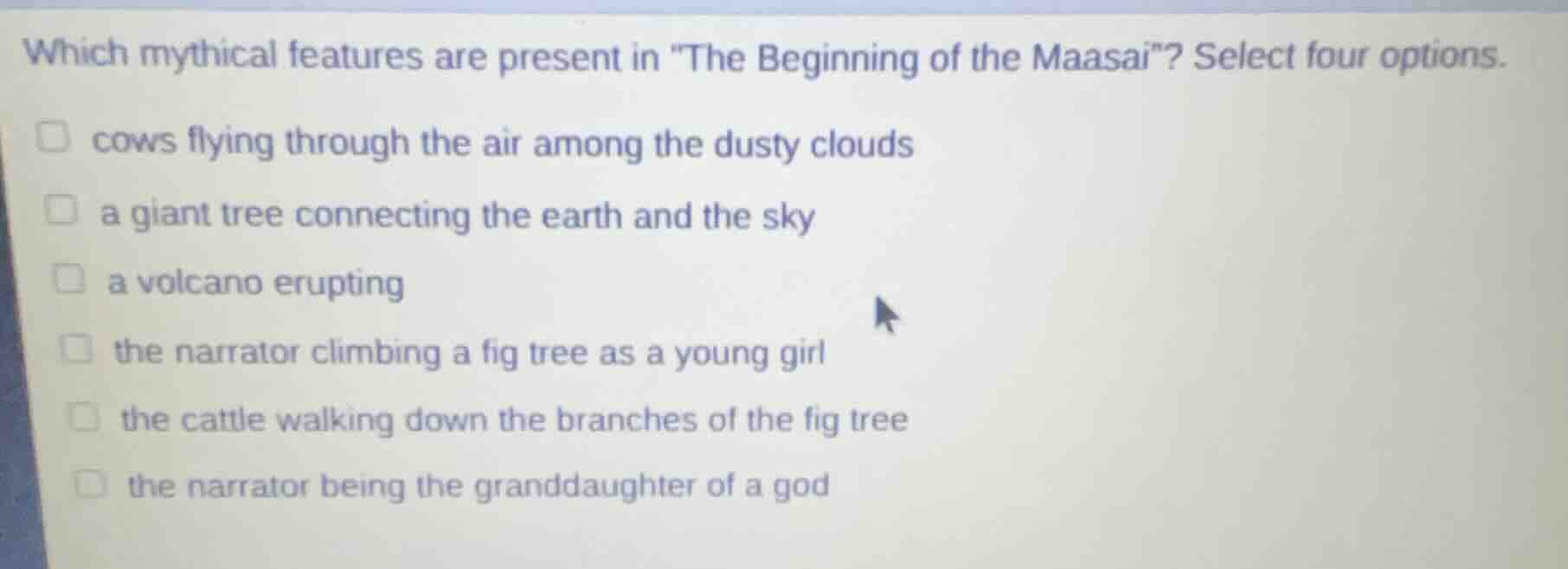 which mythical features are present in \the beginning of the maasai\? s…