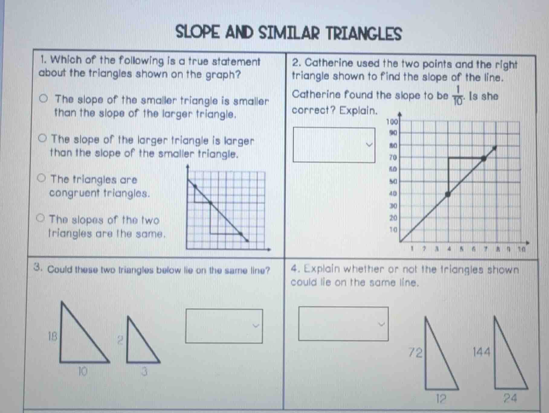 slope and similar triangles 1. which of the following is a true stateme…