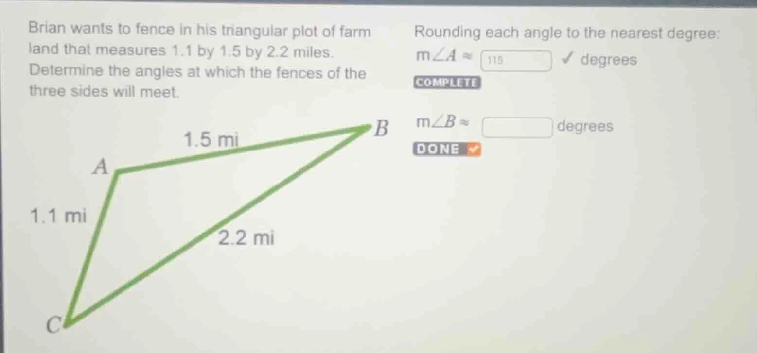brian wants to fence in his triangular plot of farm land that measures …