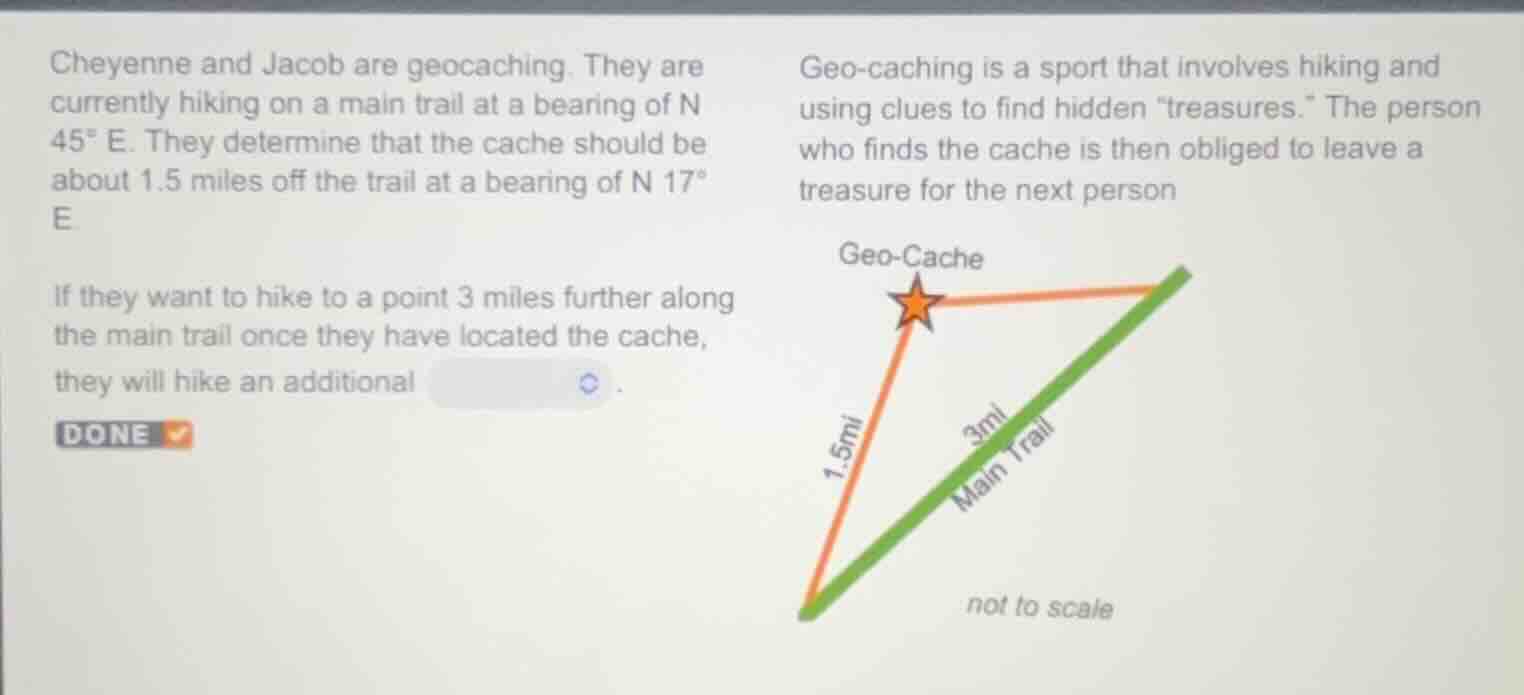 cheyenne and jacob are geocaching. they are currently hiking on a main …