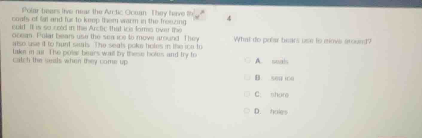 polar bears live near the arctic ocean. they have th coats of fat and f…