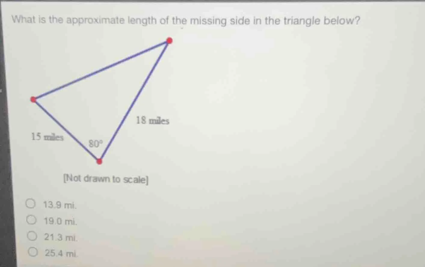 what is the approximate length of the missing side in the triangle belo…