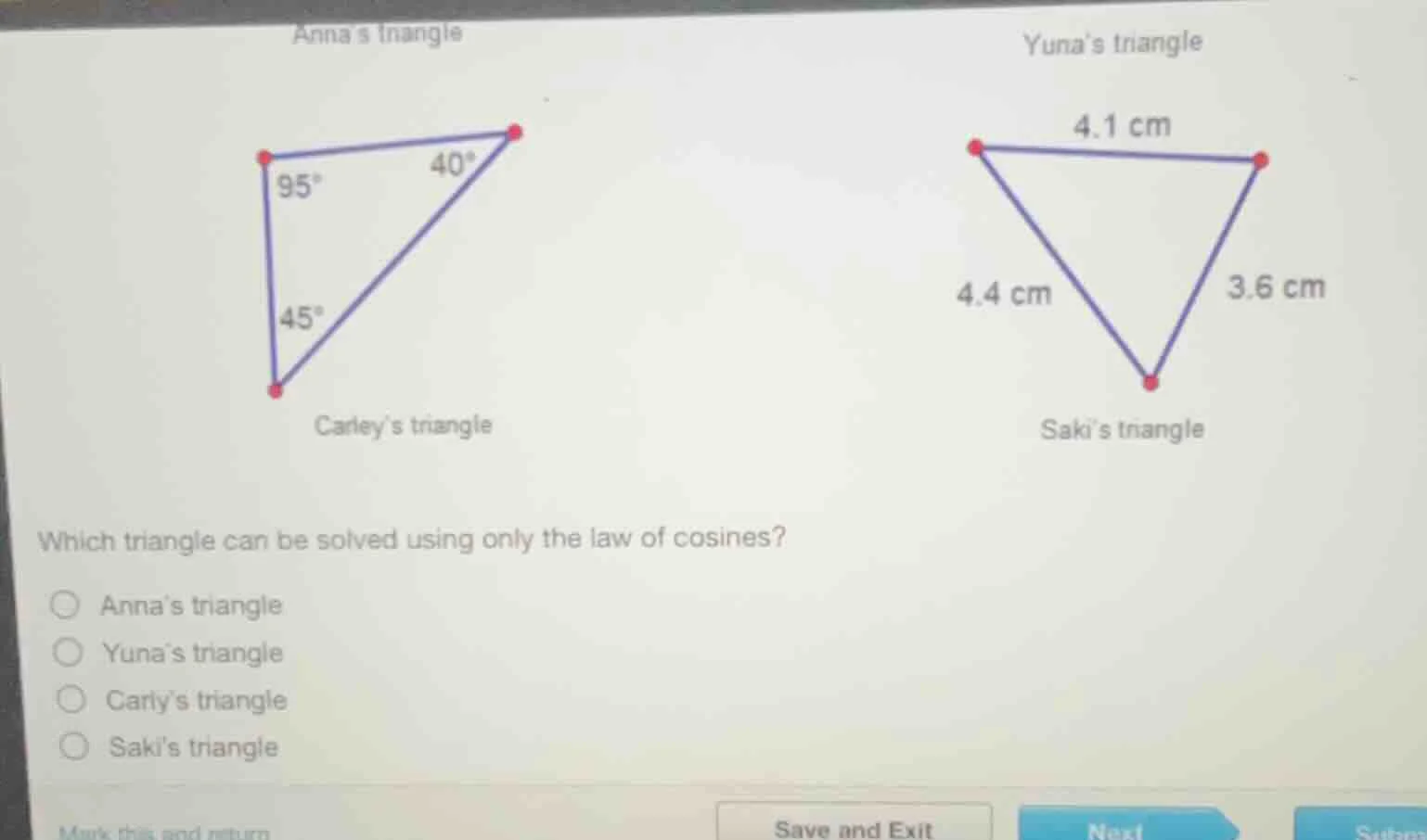 annas triangle 95° 40° 45° carleys triangle yunas triangle 4.1 cm 4.4 c…