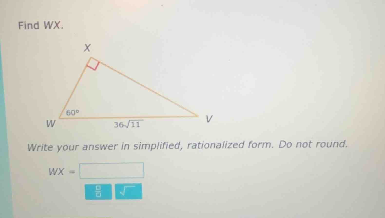 find wx. write your answer in simplified, rationalized form. do not rou…