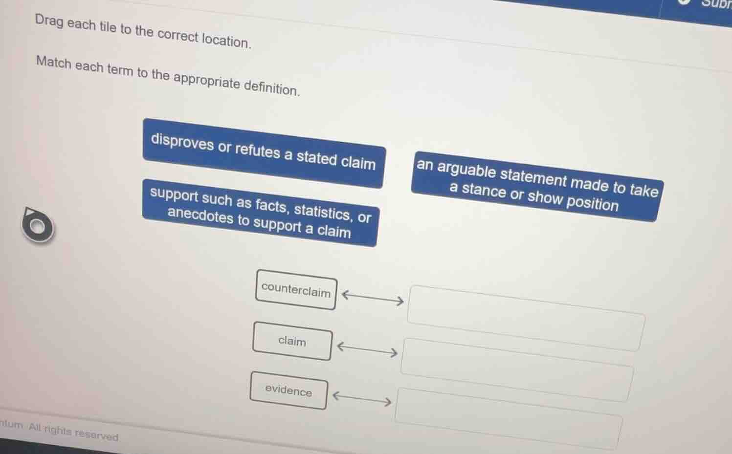 drag each tile to the correct location. match each term to the appropri…