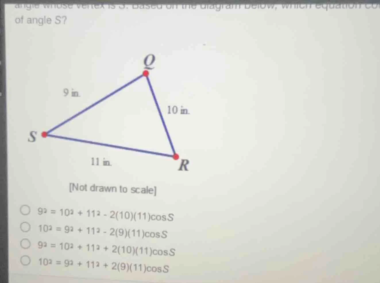 angle whose vertex is s. based on the diagram below, which equation of …
