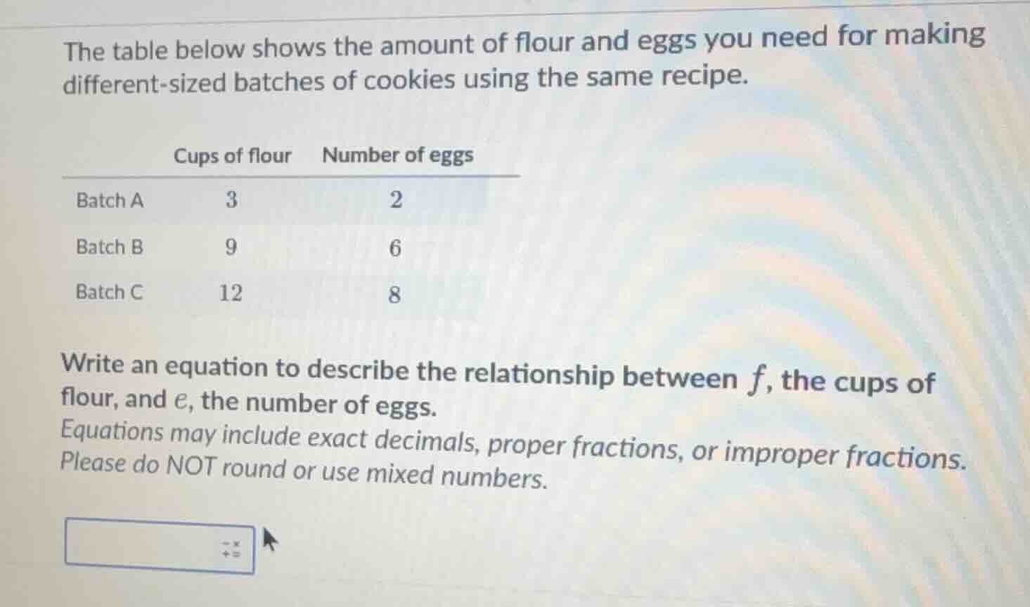 the table below shows the amount of flour and eggs you need for making …