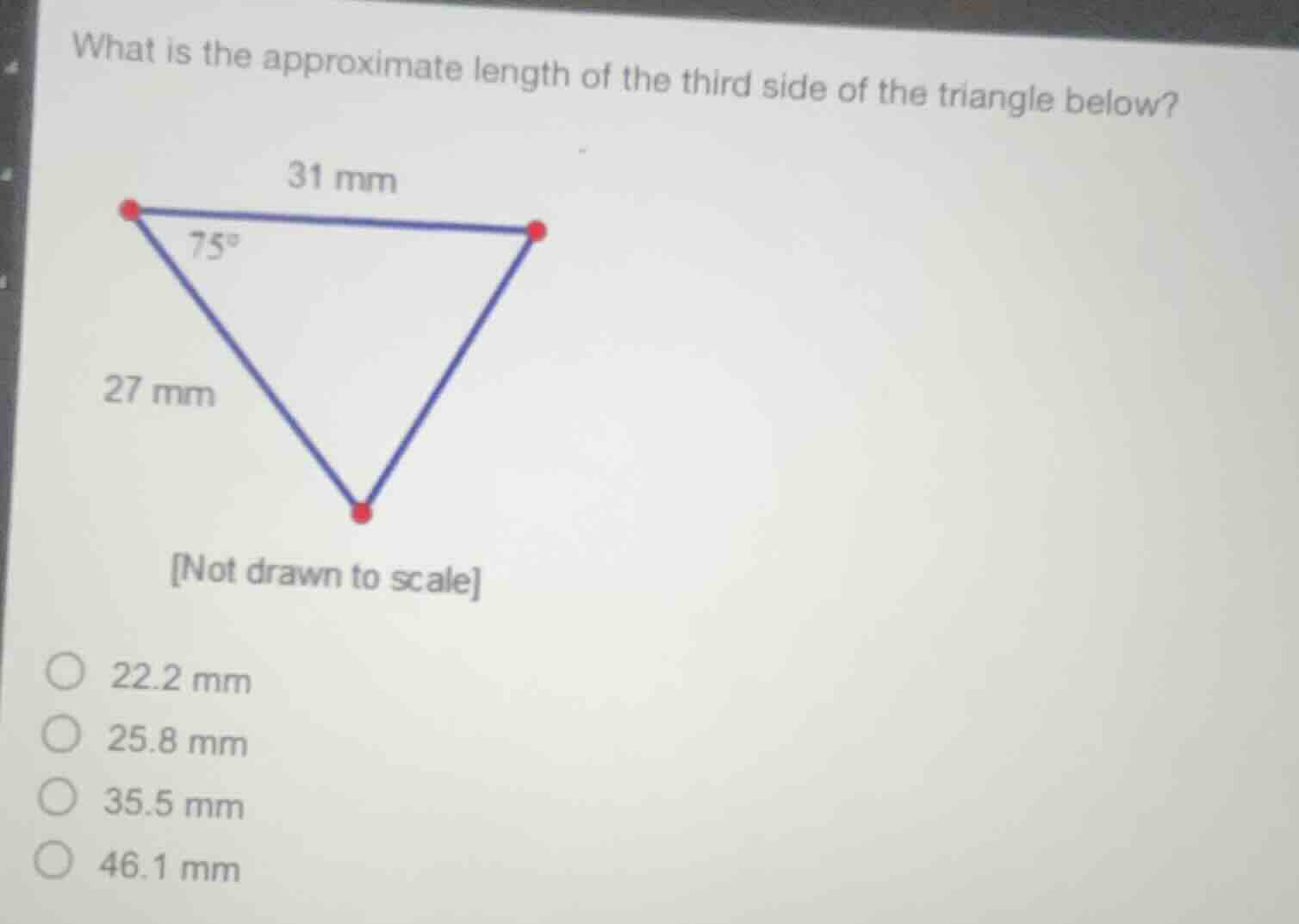 what is the approximate length of the third side of the triangle below?…