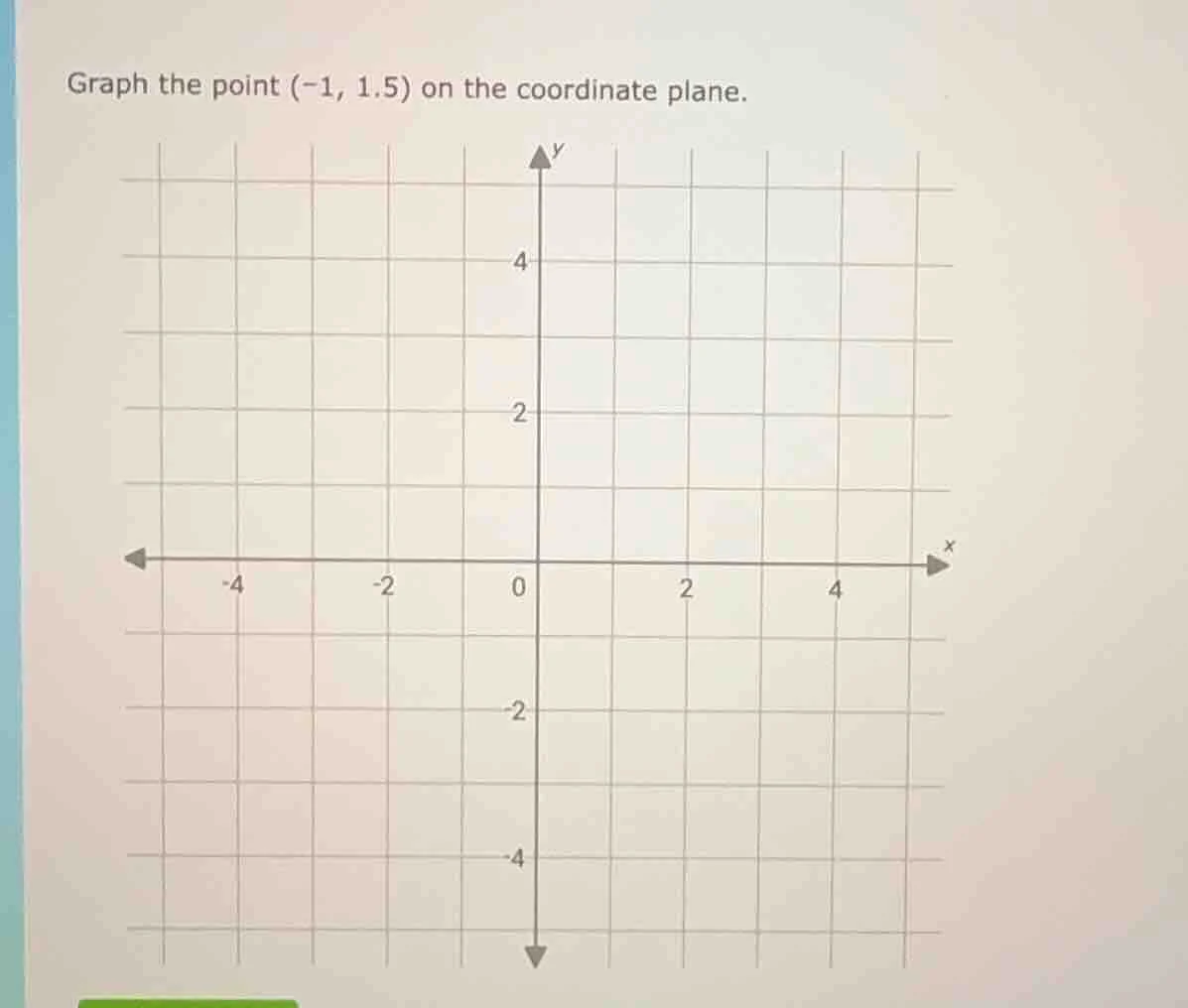 graph the point (-1, 1.5) on the coordinate plane.