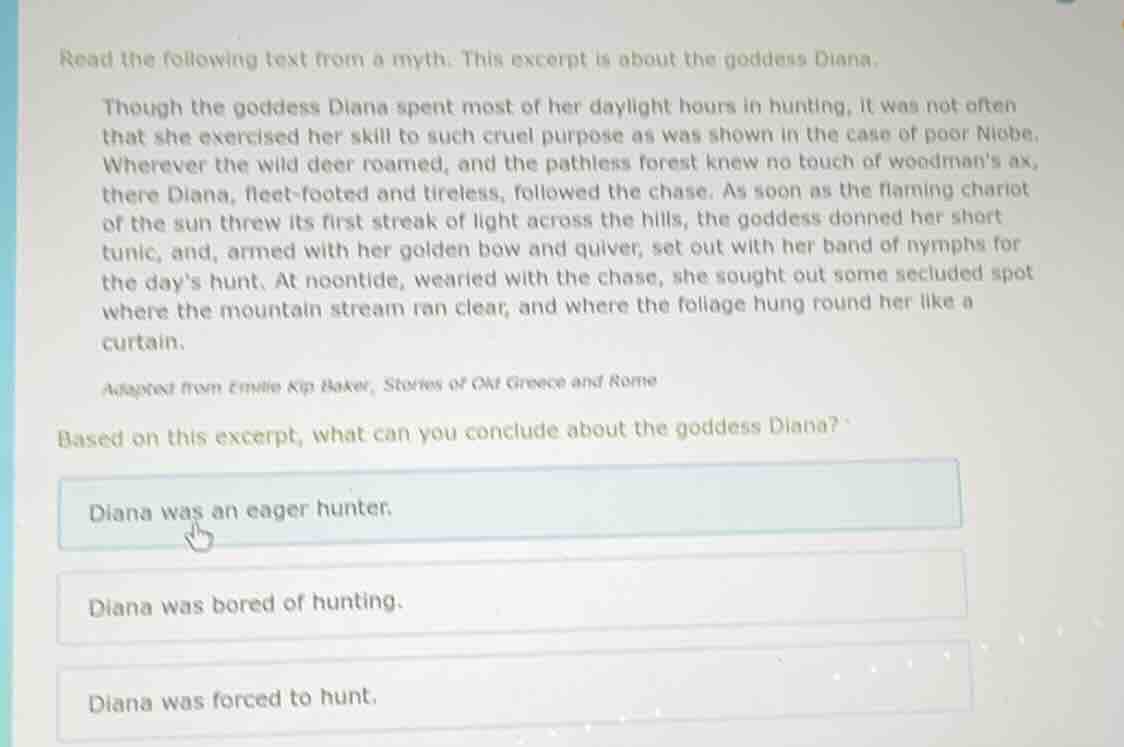 read the following text from a myth. this excerpt is about the goddess …