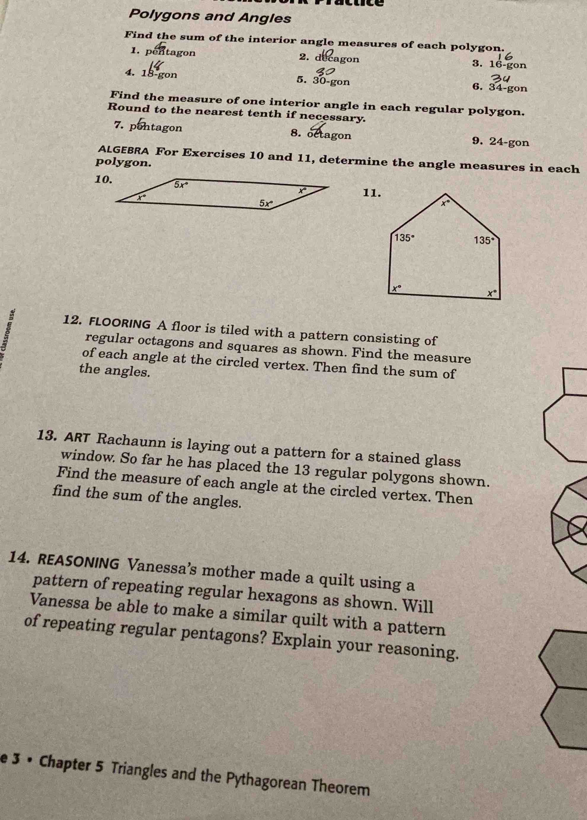 practice polygons and angles find the sum of the interior angle measure…