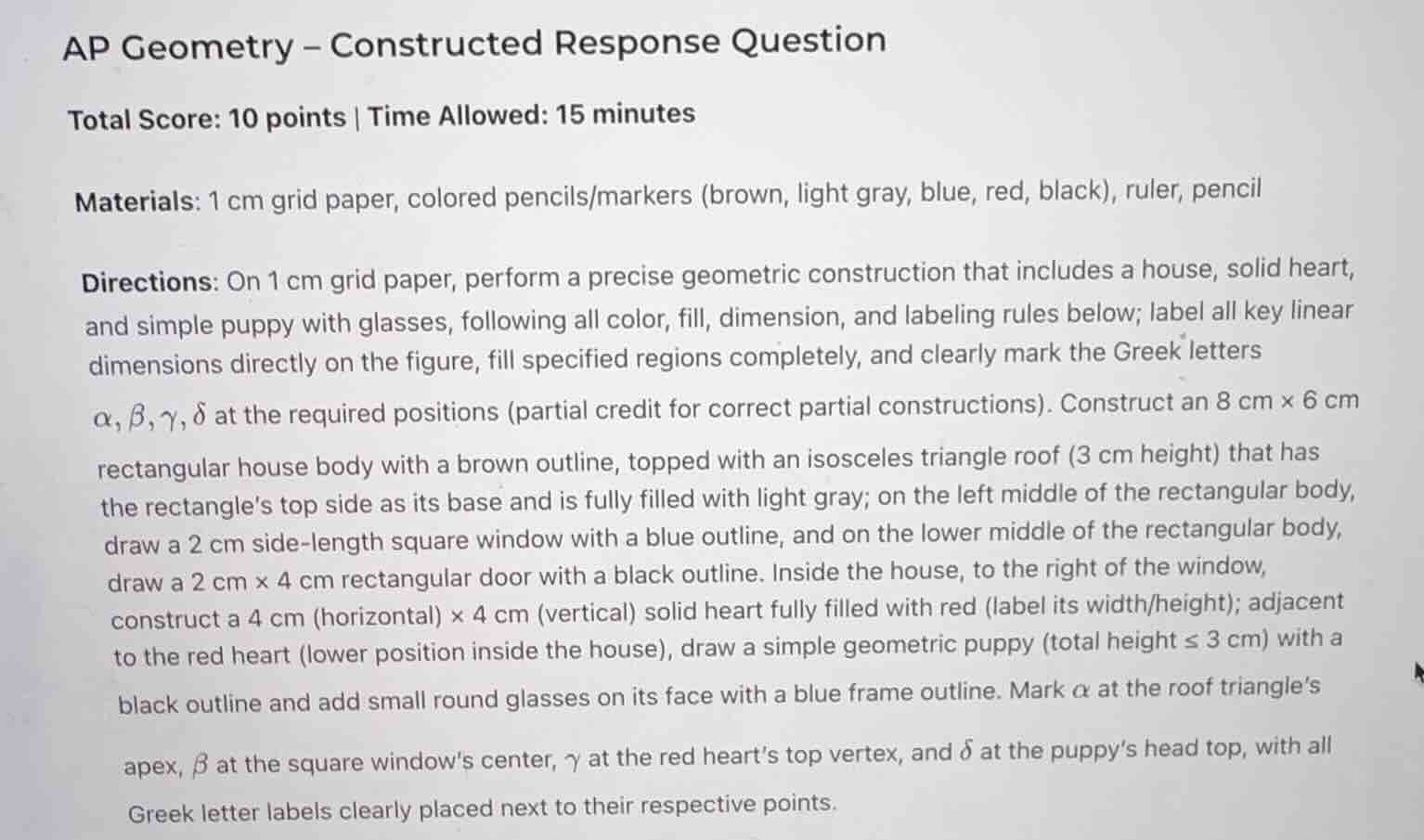 ap geometry – constructed response question total score: 10 points | ti…