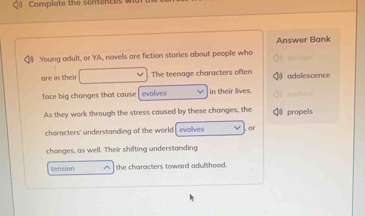 complete the sentences young adult, or ya, novels are fiction stories a…