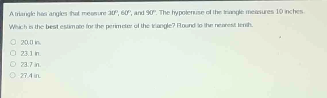a triangle has angles that measure $30^\\circ$, $60^\\circ$, and $90^\\…