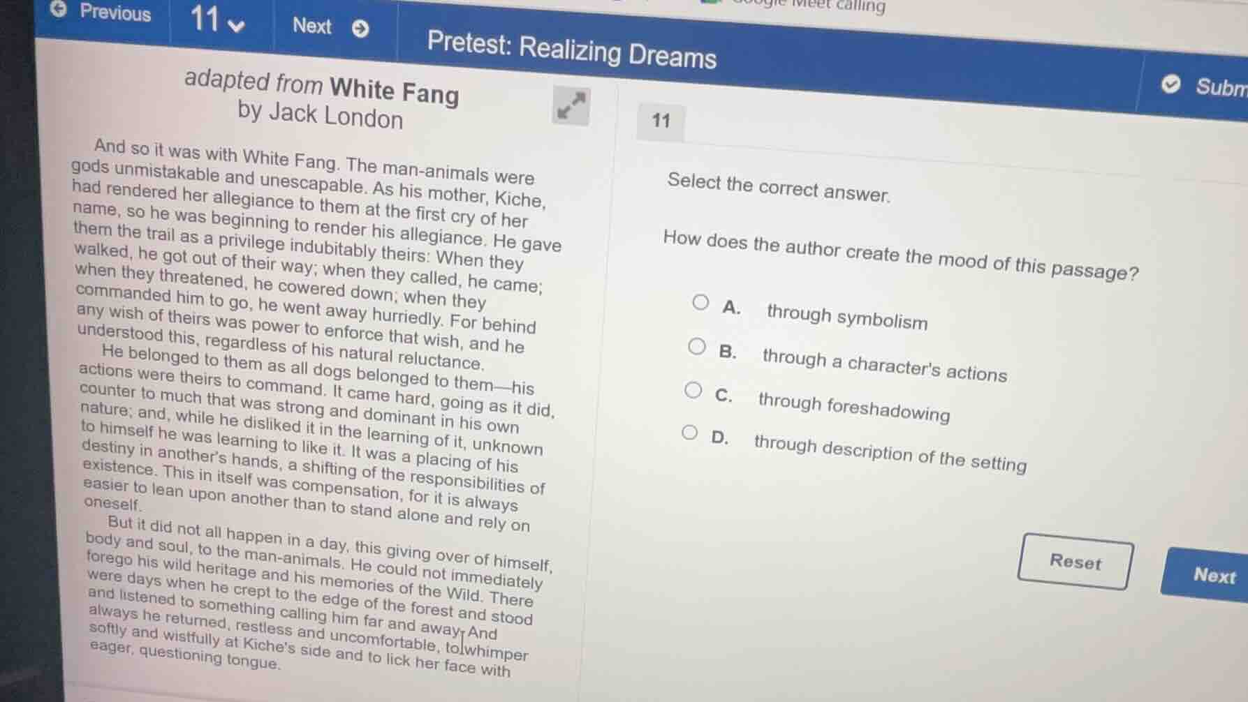 pretest: realizing dreams adapted from white fang by jack london and so…