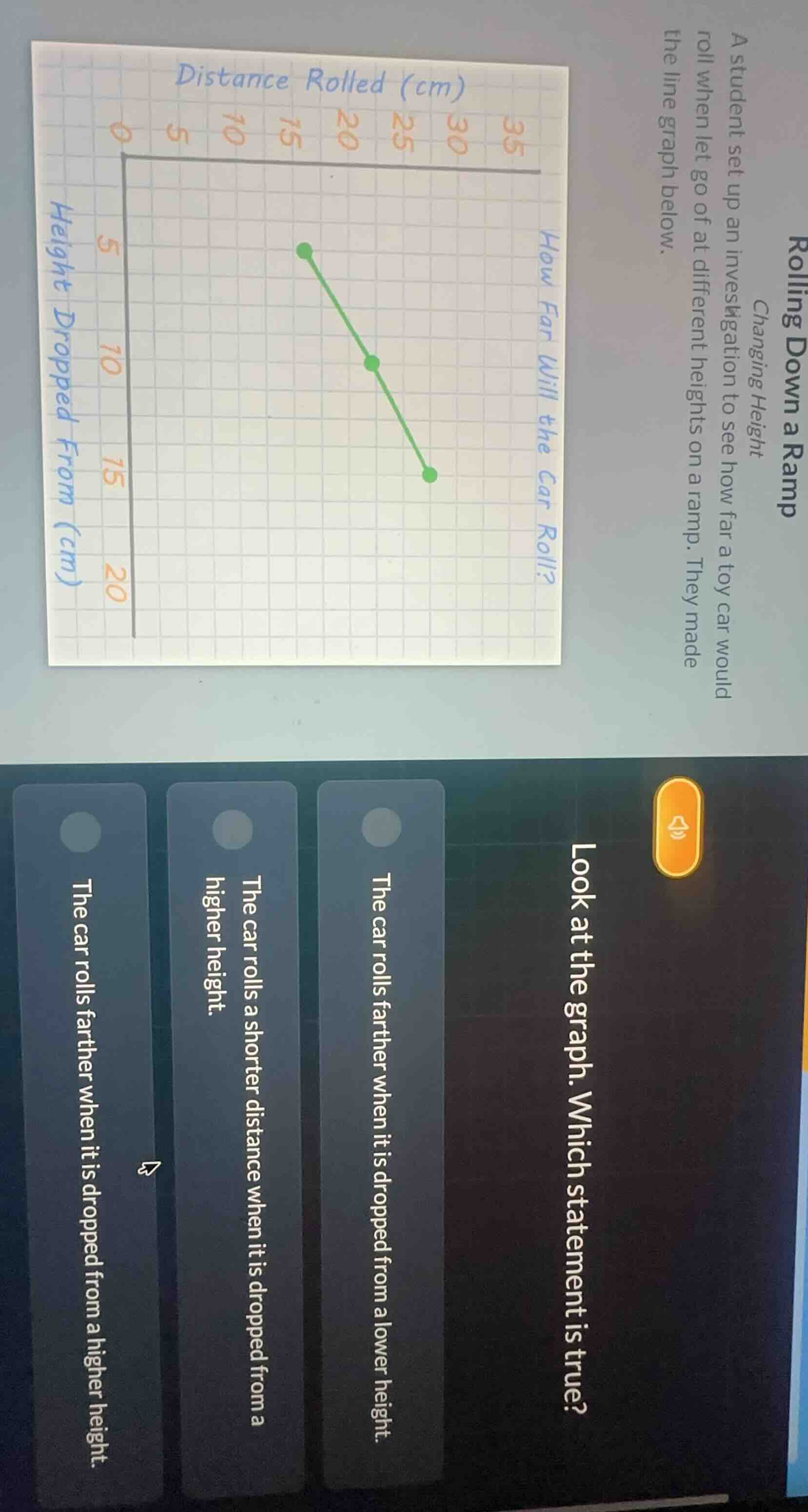 rolling down a ramp changing height a student set up an investigation t…