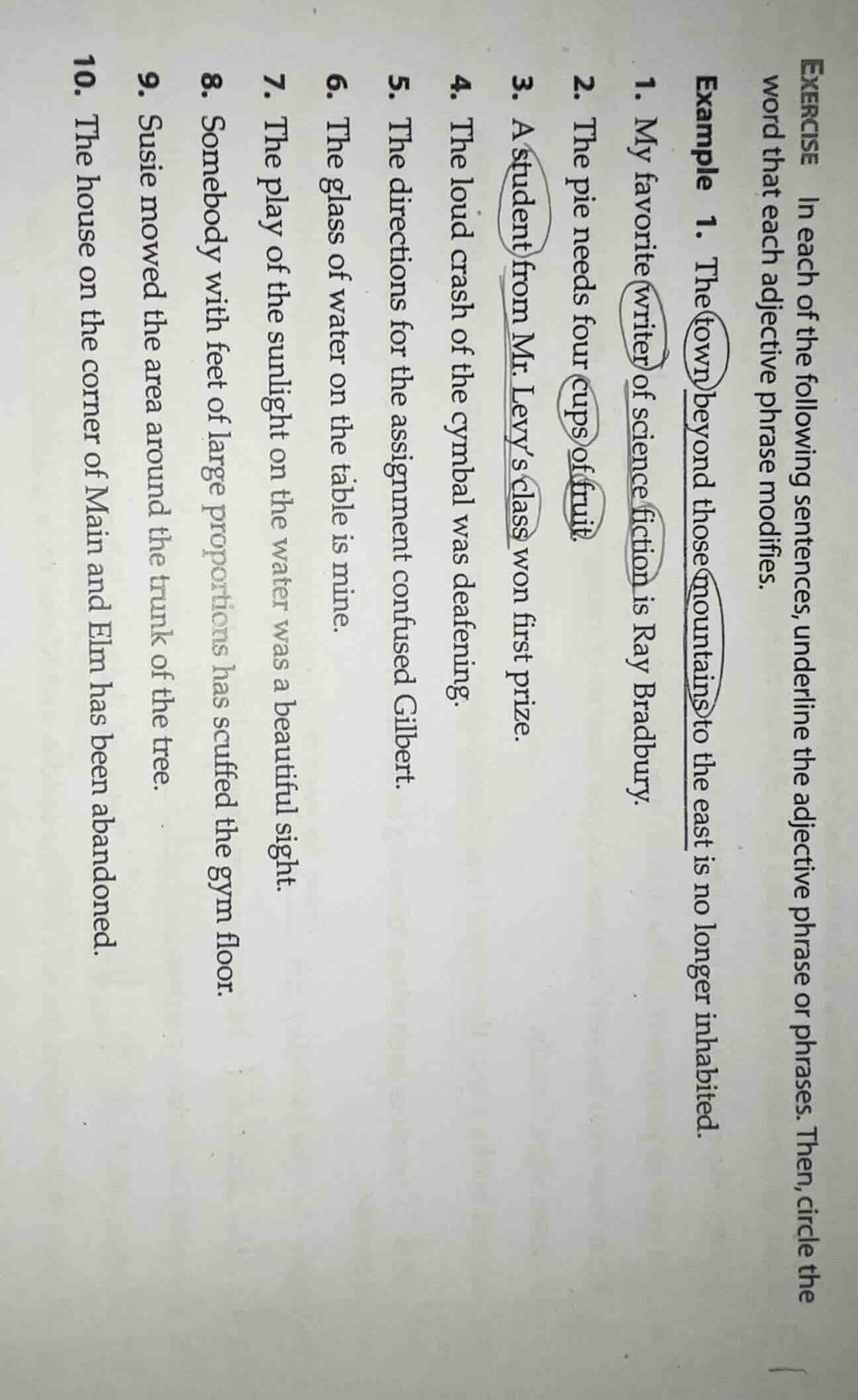 exercise in each of the following sentences, underline the adjective ph…