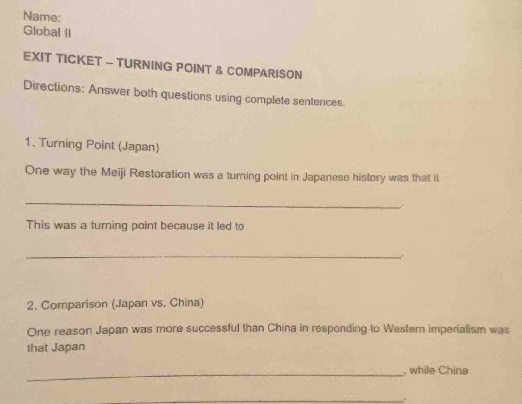 name: global ii exit ticket – turning point & comparison directions: an…