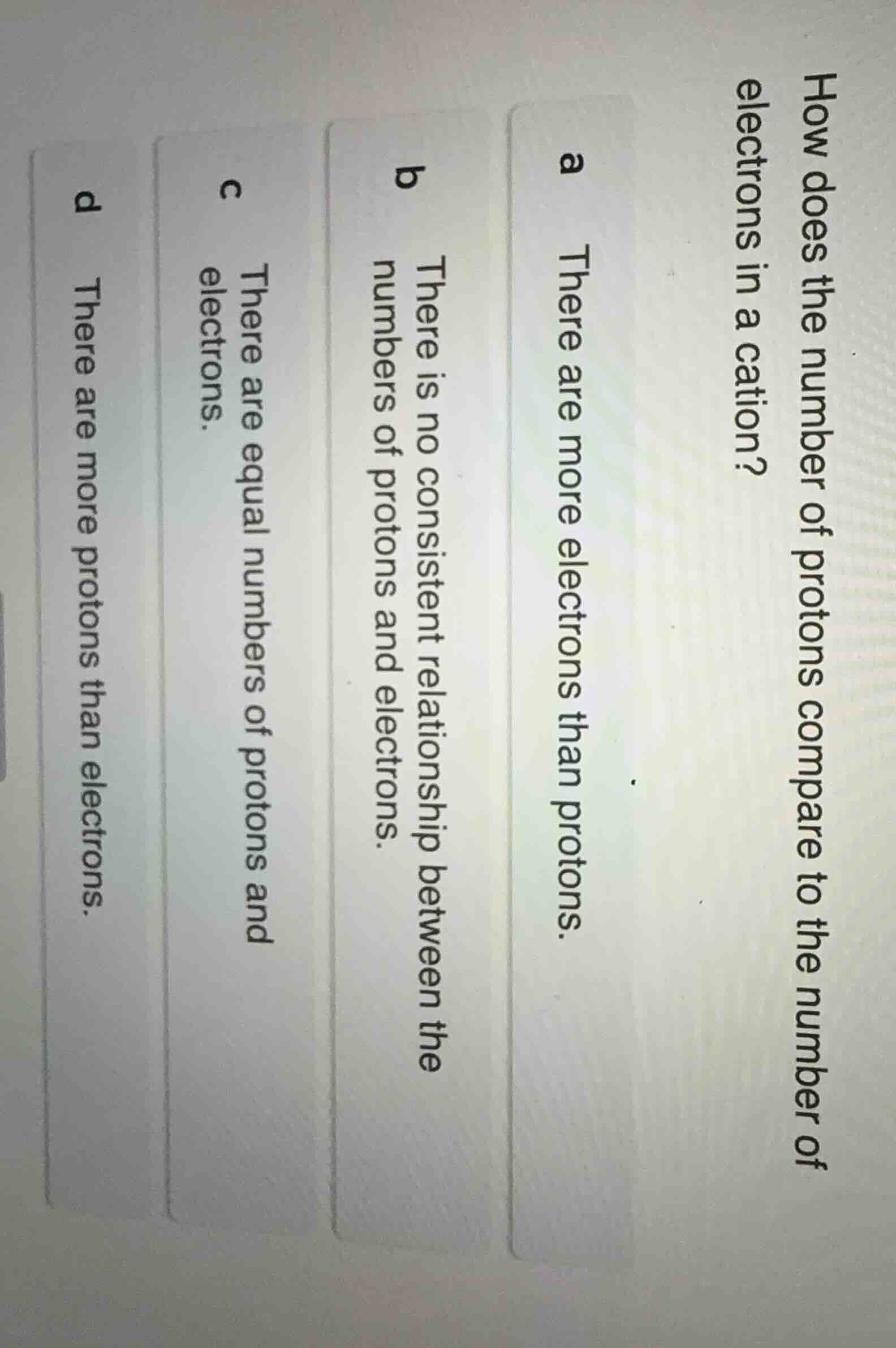 how does the number of protons compare to the number of electrons in a …